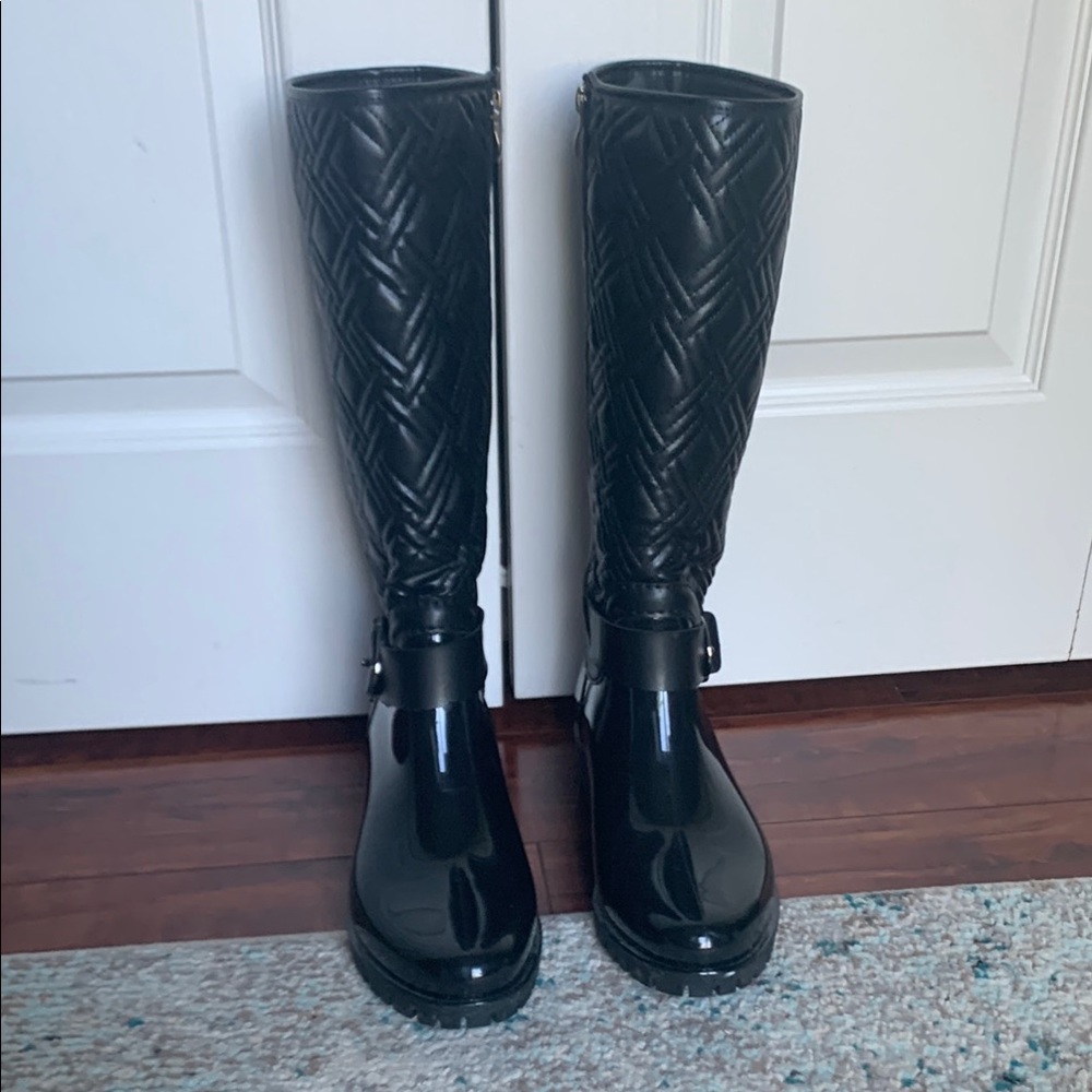 Black Quilted Knee-High Women's Boots